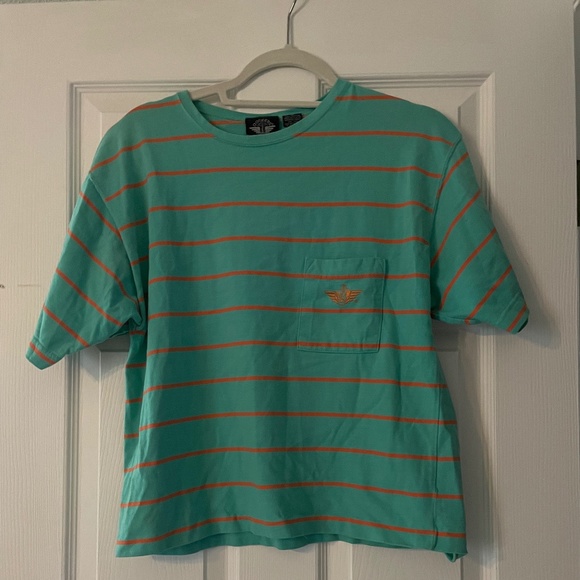 Dockers medium light blue and orange stripe crop t-shirt - Picture 1 of 1